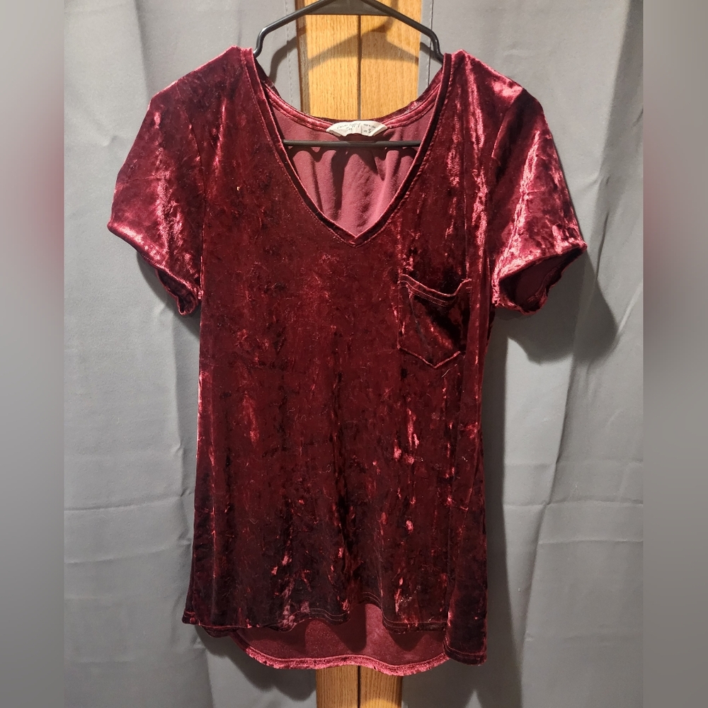 Velvet V-Neck Burgundy Top
